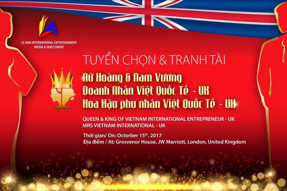 Cuộc đua 'Nữ Hoàng – Nam Vương Doanh nhân, Hoa Hậu phu nhân gốc Việt quốc tế' tổ chức tại nước Anh