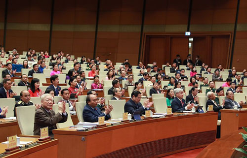Lãnh đạo Đảng, Nhà nước và đại biểu Quốc hội dự phiên khai mạc, sáng 23/5. Ảnh: Hoàng Phong