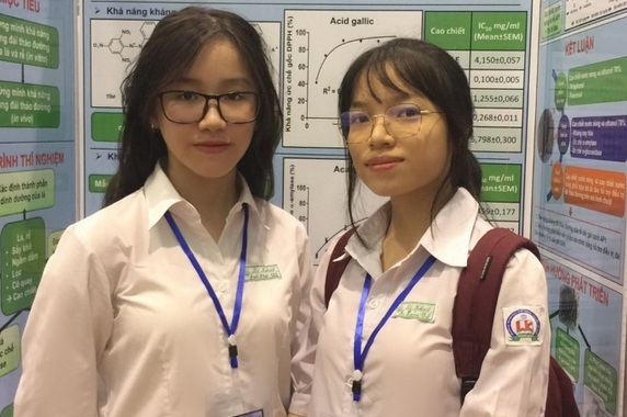 Hai nữ sinh lớp 11 nghiên cứu khả năng kháng đái tháo đường của cây lá gai 