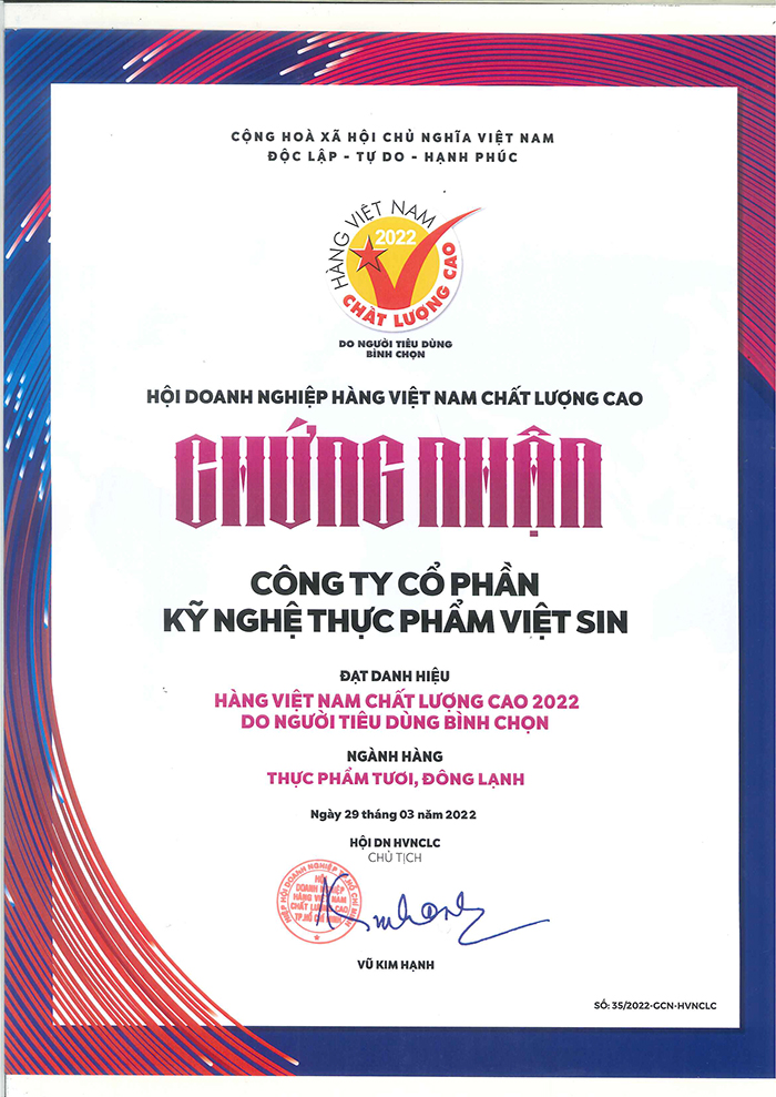 Việt Sin chứng nhận hàng Việt Nam chất lượng cao